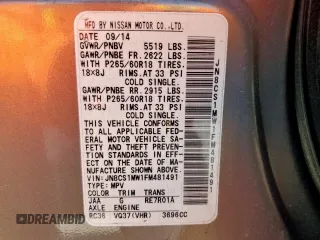 2015 Infiniti QX70 with VIN JN8CS1MW1FM481491, listed as a Copart auction lot 58841045 with 196,155 mi miles and Salvage title. Bid and sale history available at DreamBid. Image 13.
