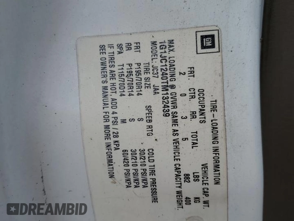 1996 Chevrolet Cavalier z VIN 1G1JC1240TM132439, wystawiony jako Copart lot #56125415 z przebiegiem 352 952 mil mil oraz Szkoda całkowita • Salvage title. Historia ofert i sprzedaży dostępna na DreamBid. Obrazek 12.