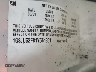 2001 Saturn LS z VIN 1G8JU52F81Y561891, wystawiony jako Copart lot #47767115 z przebiegiem Nie podano mil oraz Nie do naprawy • Non repairable. Historia ofert i sprzedaży dostępna na DreamBid. Obrazek 12.