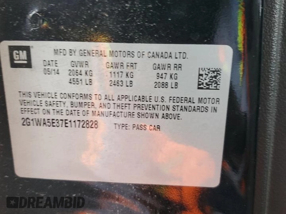 2014 Chevrolet Impala LS with VIN 2G1WA5E37E1172828, listed as a Copart auction lot 53988635 with 123,040 mi miles and Salvage Title. Bid and sale history available at DreamBid. Image 12.