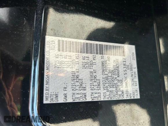 2019 Infiniti QX60 Pure with VIN 5N1DL0MM2KC553817, listed as a Copart auction lot 63514895 with 167,811 mi miles and Clean title. Bid and sale history available at DreamBid. Image 10.