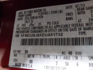2014 Ford Escape Titanium with VIN 1FMCU9J9XEUA51732, listed as a IAAI auction lot 41542867 with 44,141 mi miles. Bid and sale history available at carsss.com. Image 9.