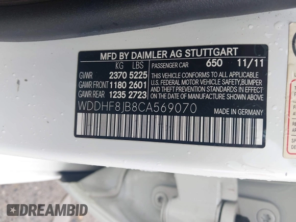 2012 Mercedes-Benz E 350 Luxury with VIN WDDHF8JB8CA569070, listed as a IAAI auction lot 42383072 with 101,751 mi miles and . Bid and sale history available at DreamBid. Image 9.