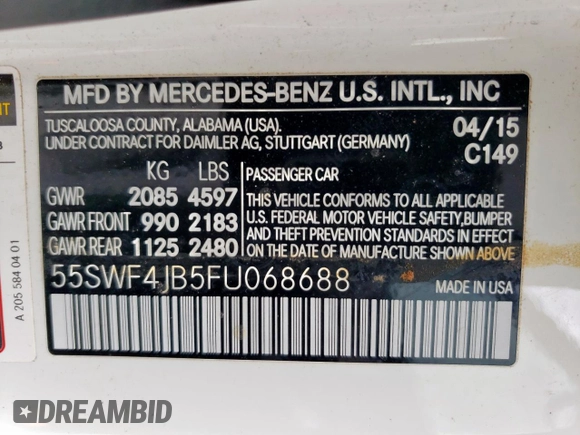 2015 Mercedes-Benz C 300 z VIN 55SWF4JB5FU068688, wystawiony jako Copart lot #57810905 z przebiegiem 108 039 mil mil oraz Szkoda całkowita • Salvage title. Historia ofert i sprzedaży dostępna na DreamBid. Obrazek 12.