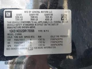 2013 GMC Yukon XL SLT with VIN 1GKS1KE02DR176998, listed as a IAAI auction lot 41839522 with 175,923 mi miles. Bid and sale history available at carsss.com. Image 9.