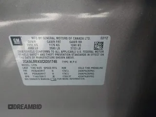2012 GMC Terrain SLE-1 with VIN 2GKALMEKXC6291748, listed as a IAAI auction lot 42131393 with 194,240 mi miles and . Bid and sale history available at carsss.com. Image 9.