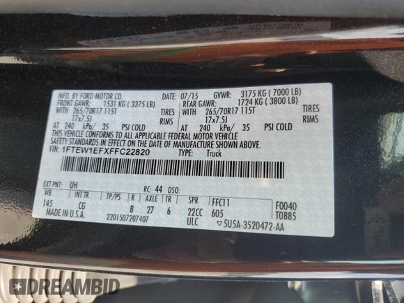 2015 Ford F-150 XLT с VIN 1FTEW1EFXFFC22820, выставлен на аукционе Copart как лот 63268045 с пробегом 187 141 миль миль и Списание • Salvage title. История ставок и продаж доступна на DreamBid. Изображение 13.