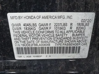 2020 Acura ILX w/Premium/A-SPEC Pkg with VIN 19UDE2F88LA004048, listed as a IAAI auction lot 41895742 with 74,871 mi miles. Bid and sale history available at carsss.com. Image 9.