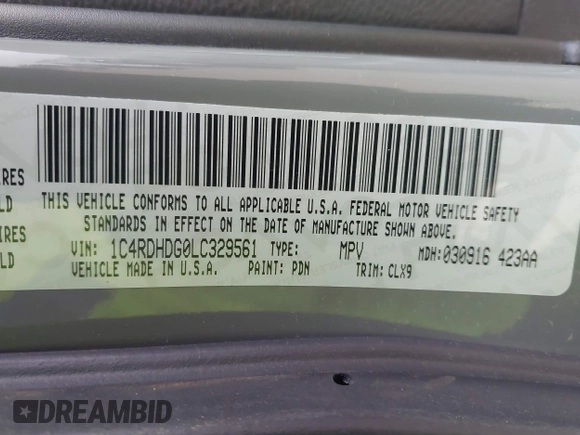 2020 Dodge Durango GT with VIN 1C4RDHDG0LC329561, listed as a IAAI auction lot 41443834 with 60,466 mi miles and . Bid and sale history available at DreamBid. Image 9.