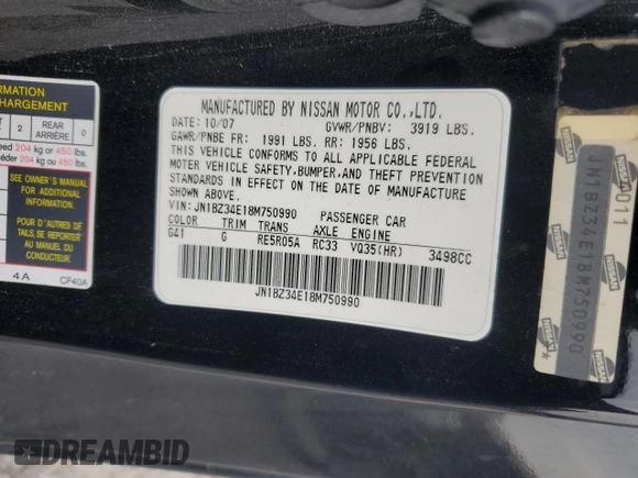 2008 Nissan 350Z Enthusiast with VIN JN1BZ34E18M750990, listed as a Copart auction lot 76414184 with 188,375 mi miles and Salvage Title. Bid and sale history available at carsss.com. Image 14.