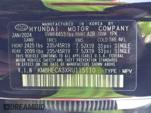 2024 Hyundai Kona Limited with VIN KM8HECA3XRU115110, listed as a IAAI auction lot 42022862 with 5,685 mi miles and . Bid and sale history available at carsss.com. Image 9.
