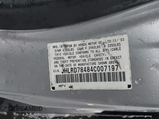 2004 Honda CR-V LX with VIN JHLRD78484C007197, listed as a IAAI auction lot 41581380 with 230,537 mi miles and . Bid and sale history available at carsss.com. Image 9.