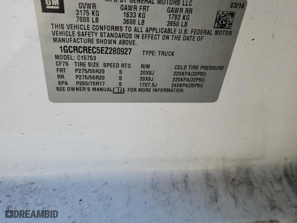 2014 Chevrolet Silverado 1500 LT with VIN 1GCRCREC5EZ280927, listed as a Copart auction lot 88796485 with 207,001 mi miles and Salvage Title. Bid and sale history available at carsss.com. Image 14.