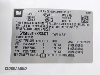 2014 Chevrolet Suburban LT with VIN 1GNSCJE06ER231476, listed as a IAAI auction lot 41768616 with 88,581 mi miles. Bid and sale history available at carsss.com. Image 9.