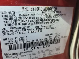 2006 Ford Five Hundred SEL with VIN 1FAHP241X6G157330, listed as a Copart auction lot 78187144 with 0 mi miles and Non Repairable. Bid and sale history available at carsss.com. Image 13.