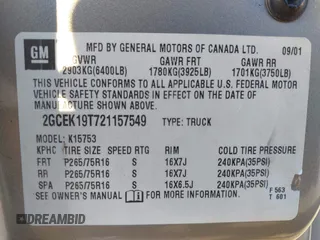 2002 Chevrolet Silverado 1500 LT with VIN 2GCEK19T721157549, listed as a IAAI auction lot 41636702 with 271,859 mi miles. Bid and sale history available at carsss.com. Image 9.