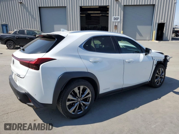 2021 Lexus UX 250h F Sport with VIN JTHE9JBH0M2043962, listed as a Copart auction lot 62220935 with 43,278 mi miles and Salvage title. Bid and sale history available at DreamBid. Image 3.