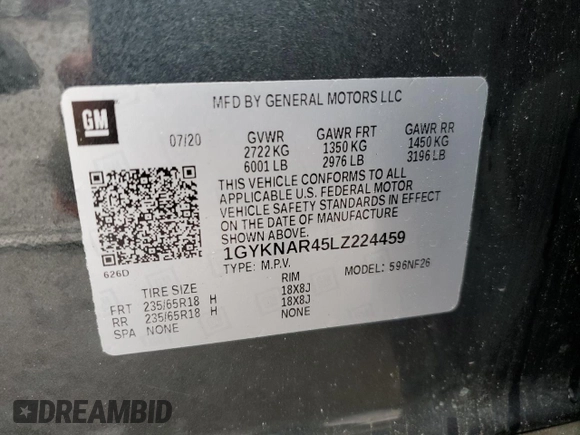 2020 Cadillac XT5 Luxury FWD z VIN 1GYKNAR45LZ224459, wystawiony jako Copart lot #46608945 z przebiegiem Nie podano mil oraz Szkoda całkowita • Salvage title. Historia ofert i sprzedaży dostępna na DreamBid. Obrazek 14.