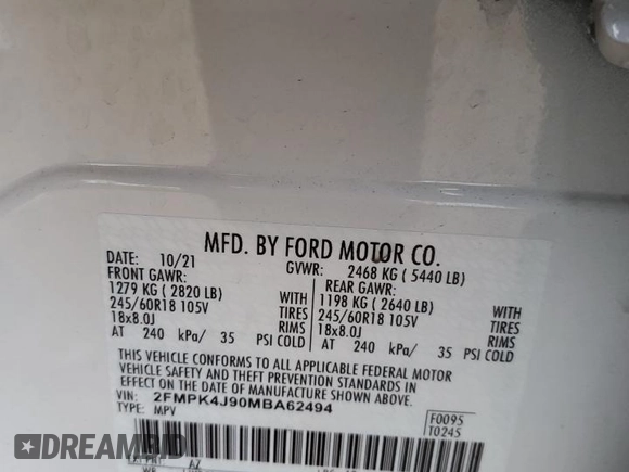 2021 Ford Edge SEL with VIN 2FMPK4J90MBA62494, listed as a Copart auction lot 43415395 with 24,879 mi miles and Salvage Title. Bid and sale history available at carsss.com. Image 13.
