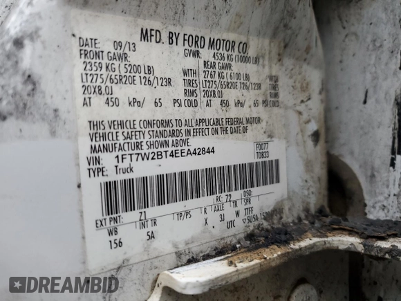 2014 Ford F-250 XL with VIN 1FT7W2BT4EEA42844, listed as a Copart auction lot 79709914 with Not provided miles and Non repairable. Bid and sale history available at DreamBid. Image 12.
