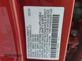2024 Honda Accord EX with VIN 1HGCY1F36RA049869, listed as a Copart auction lot 58511995 with 3,284 mi miles and Salvage title. Bid and sale history available at DreamBid. Image 12.