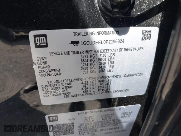 2023 Chevrolet Silverado 1500 RST with VIN 1GCUDEEL0PZ196324, listed as a IAAI auction lot 42187329 with 28,618 mi miles and . Bid and sale history available at DreamBid. Image 9.