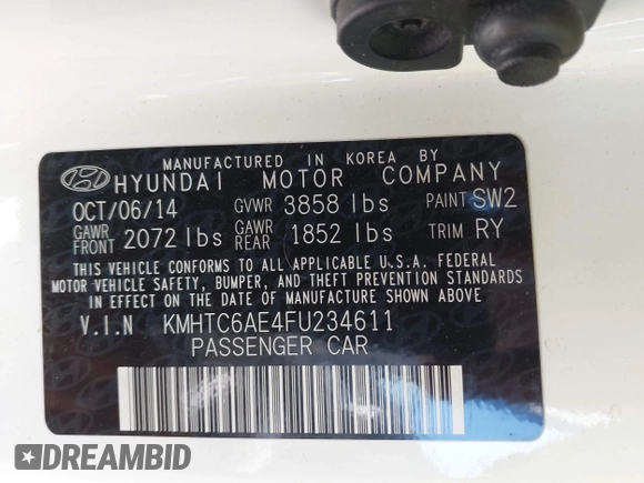 2015 Hyundai Veloster Turbo with VIN KMHTC6AE4FU234611, listed as a IAAI auction lot 42059915 with 107,388 mi miles. Bid and sale history available at carsss.com. Image 9.