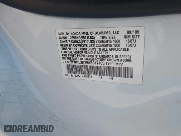 2010 Honda Odyssey LX z VIN 5FNRL3H29AB017405, wystawiony jako IAAI lot #41636159 z przebiegiem 187 667 mil mil oraz . Historia ofert i sprzedaży dostępna na DreamBid. Obrazek 9.