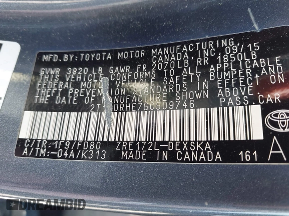 2016 Toyota Corolla L z VIN 2T1BURHE7GC509746, wystawiony jako IAAI lot #42394988 z przebiegiem 243 243 mil mil oraz . Historia ofert i sprzedaży dostępna na DreamBid. Obrazek 9.