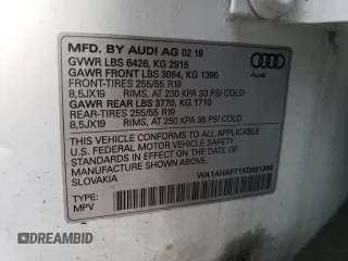 2019 Audi Q7 Premium z VIN WA1AHAF71KD031268, wystawiony jako Copart lot #87387164 z przebiegiem 22 853 mil mil oraz Szkoda całkowita • Salvage title. Historia ofert i sprzedaży dostępna na DreamBid. Obrazek 13.