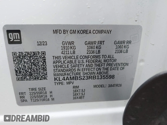 2024 Buick Encore GX Preferred with VIN KL4AMBS23RB135598, listed as a IAAI auction lot 42266362 with 10,478 mi miles and . Bid and sale history available at DreamBid. Image 9.