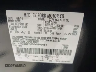 2015 Ford Explorer with VIN 1FM5K7B85FGB03681, listed as a IAAI auction lot 41840380 with 192,387 mi miles and . Bid and sale history available at carsss.com. Image 9.