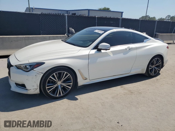 2021 Infiniti Q60 Luxe with VIN JN1EV7KLXMM470206, listed as a Copart auction lot 57438745 with 54,403 mi miles and Clean title. Bid and sale history available at DreamBid. Image 1.