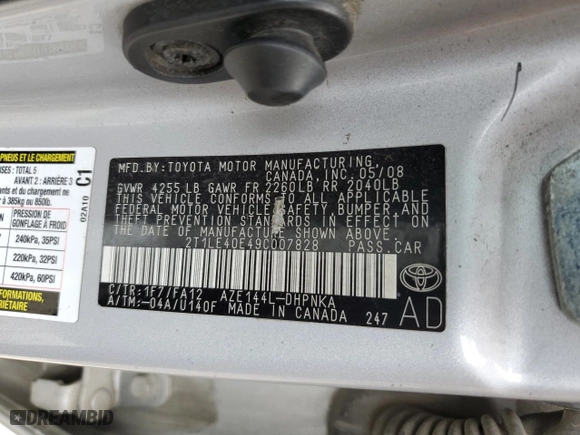 2009 Toyota Matrix S with VIN 2T1LE40E49C007828, listed as a Copart auction lot 51839045 with 162,208 mi miles and Salvage Title. Bid and sale history available at carsss.com. Image 13.