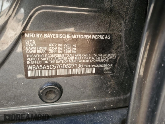 2016 BMW 5 Series 528i with VIN WBA5A5C57GD527136, listed as a Copart auction lot 50561825 with 123,848 mi miles and Clean Title. Bid and sale history available at carsss.com. Image 12.