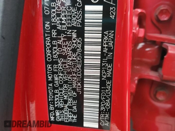 2014 Toyota Yaris L with VIN JTDKTUD34ED578405, listed as a Copart auction lot 51977115 with 92,721 mi miles and Salvage Title. Bid and sale history available at carsss.com. Image 12.