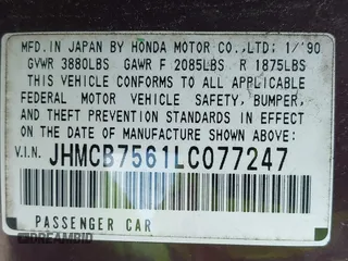 1990 Honda Accord EX with VIN JHMCB7561LC077247, listed as a IAAI auction lot 40819375 with 329,769 mi miles. Bid and sale history available at carsss.com. Image 9.