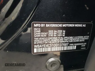 2013 BMW 7 Series 740Li with VIN WBAYE4C51DD137687, listed as a Copart auction lot 76103944 with 134,609 mi miles and Salvage title. Bid and sale history available at DreamBid. Image 12.