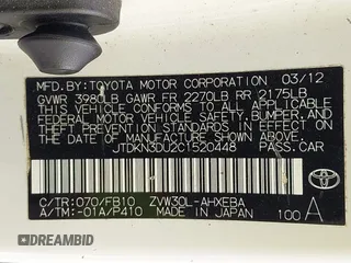 2012 Toyota Prius One with VIN JTDKN3DU2C1520448, listed as a IAAI auction lot 42108210 with 141,657 mi miles. Bid and sale history available at carsss.com. Image 9.