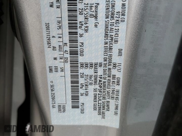 2018 Ford Focus SE with VIN 1FADP3F23JL228605, listed as a Copart auction lot 51507635 with 163,737 mi miles and Salvage Title. Bid and sale history available at carsss.com. Image 14.
