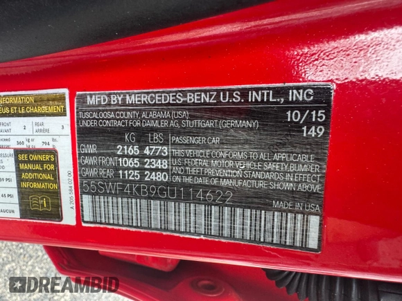 2016 Mercedes-Benz C 300 Luxury with VIN 55SWF4KB9GU114622, listed as a Copart auction lot 65274885 with 182,028 mi miles and Clean title. Bid and sale history available at DreamBid. Image 11.