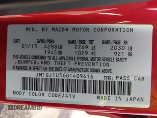 2016 Mazda 6 i Sport with VIN JM1GJ1U56G1409616, listed as a IAAI auction lot 42067647 with 158,180 mi miles and . Bid and sale history available at DreamBid. Image 9.
