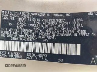 2011 Toyota Sienna LE AAS with VIN 5TDKK3DC4BS037240, listed as a IAAI auction lot 42091924 with 160,748 mi miles. Bid and sale history available at carsss.com. Image 9.