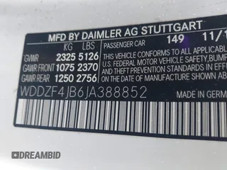 2018 Mercedes-Benz E 300 with VIN WDDZF4JB6JA388852, listed as a IAAI auction lot 41960710 with 64,439 mi miles and . Bid and sale history available at DreamBid. Image 9.