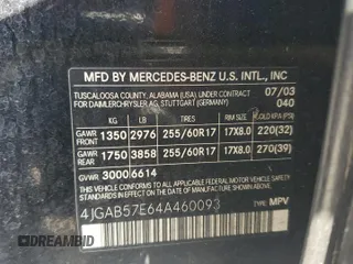 2004 Mercedes-Benz M 350 with VIN 4JGAB57E64A460093, listed as a Copart auction lot 53764705 with 140,054 mi miles and Clean Title. Bid and sale history available at DreamBid. Image 13.