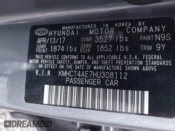 2017 Hyundai Accent SE with VIN KMHCT4AE7HU308112, listed as a IAAI auction lot 41481047 with 74,896 mi miles and . Bid and sale history available at carsss.com. Image 9.