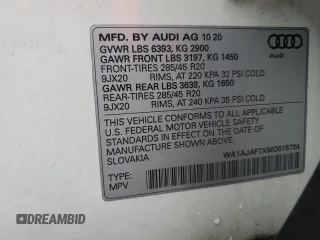 2021 Audi Q7 Premium with VIN WA1AJAF7XMD015724, listed as a Copart auction lot 80276014 with 68,831 mi miles and Salvage Title. Bid and sale history available at carsss.com. Image 15.