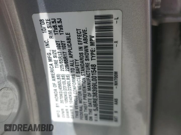 2009 Honda CR-V LX z VIN 5J6RE38399L001548, wystawiony jako Copart lot #52966355 z przebiegiem 190 269 mil mil oraz Szkoda całkowita • Salvage title. Historia ofert i sprzedaży dostępna na DreamBid. Obrazek 14.