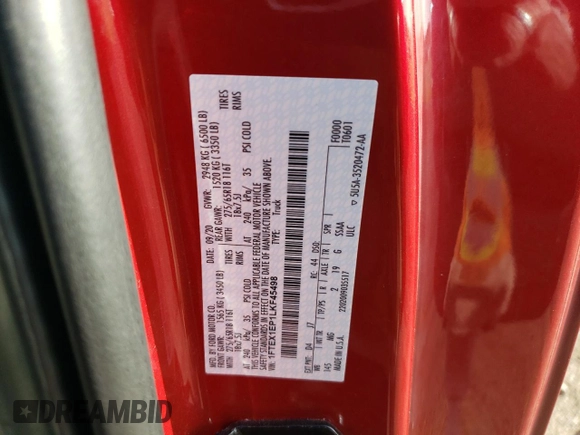 2020 Ford F-150 XL с VIN 1FTEX1EP1LKF45498, выставлен на аукционе Copart как лот 62600495 с пробегом 70 031 миль миль и Списание • Salvage title. История ставок и продаж доступна на DreamBid. Изображение 12.