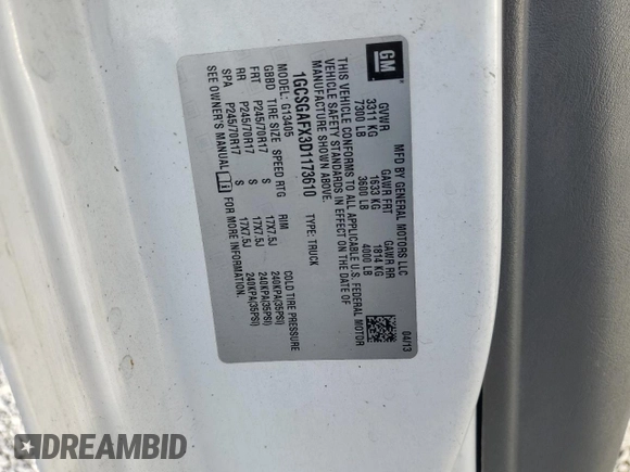 2013 Chevrolet Express Cargo Van with VIN 1GCSGAFX3D1173610, listed as a Copart auction lot 88341225 with 396,659 mi miles and Salvage Title. Bid and sale history available at carsss.com. Image 13.